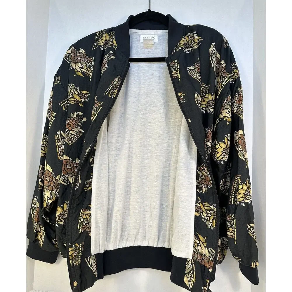 VINTAGE Adolfo Sport 80s 90s Bomber Jacket Unique PRINT’S For All SEASON! Sz.L - Picture 4 of 14